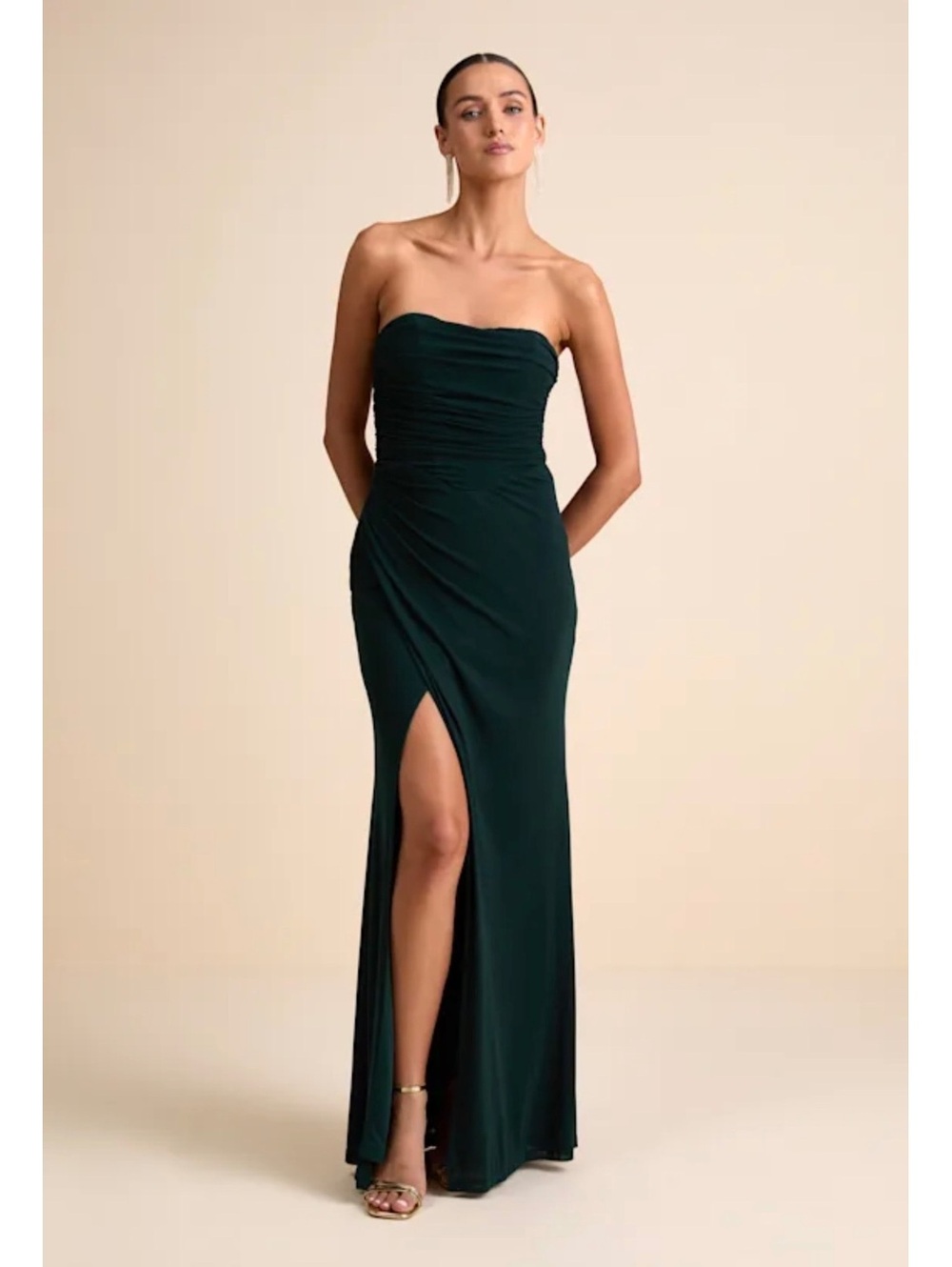 NWT Lulus Epitome of Allure Emerald Green Strapless Maxi Dress Large